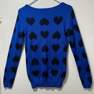 The Limited Blue Black Hearts Long Sleeve Sweater Women's Size S
